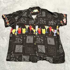 VTG Paradise Found Martini Cocktail Happy Hour Hawaiian Black Shirt USA Mens 3XL